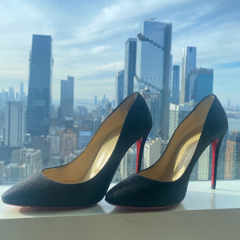 Christian Louboutin Black Pointed Toe Pumps with Signature Red Soles
